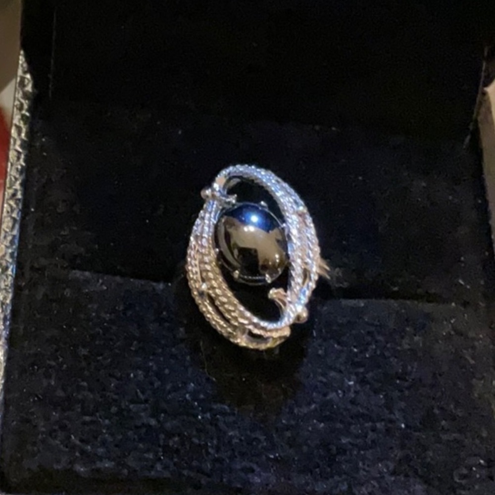 Vintage Sarah Coventry EBB TIDE 1971 Ring Black oval Hematite Stone